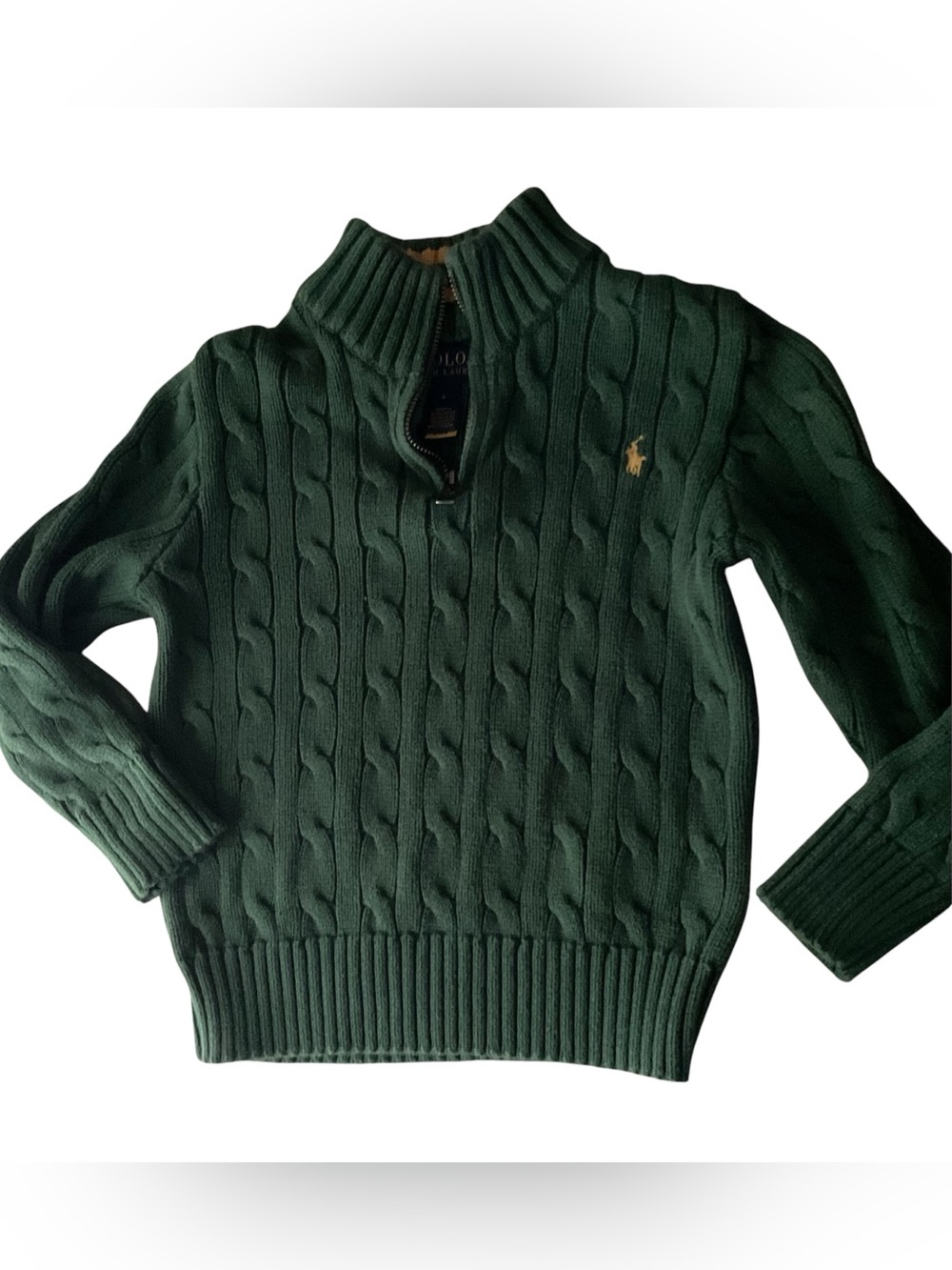 Polo Ralph Lauren Toddler Cable-Knit Quarter-zip Sweater 4T Forest green cotton